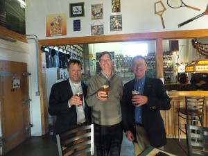 Nothing beats a cold beer after a hard day's work...or more specifically after Brian Horgan, Ph.D., spoke to Peaks and Prairies GCSA members at their Fall Meeting. Left to right: Horgan, Clark Throssell, Ph.D. (Golfdom Research Editor), and David Phipps (GCSAA Field Staff).