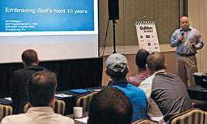 Jim Rattigan, formerly of Schuylkill CC, now with the Plant Food Co., challenged Summit attendees to open their minds to new variations of golf.