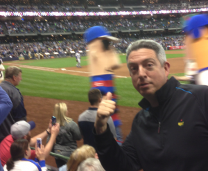 The sausage race at Miller Park. Seth was pulling for "Cinco." Photo by Pete Seltzer