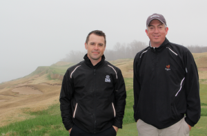 Chris Zugel and Seth, aware of the fog. Photo by Pete Seltzer