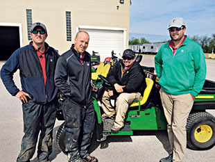 (L to R) Seth English, irrigation technician, Nate Herman, senior assistant, Kyle Callahan, superintendent and Aaron Deloof, spray technician at the start of their two-week journey.