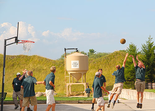 The crew spends some down time with a game of pick up. Some of these kids have game, I've gotta say.