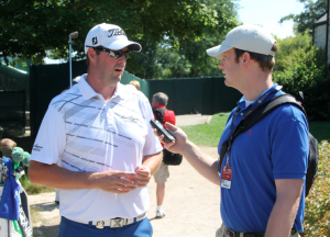 Golfdom Associate Editor Grant B. Gannon discusses course conditions with 2015 Open Championship runner-up Marc Leishman.