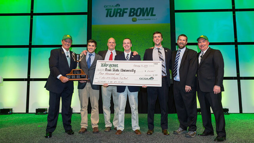 Team 20 from Penn State accepts their GCSAA Collegiate Turf Bowl award on Feb. 11 during the closing ceremony of the Golf Industry Show.