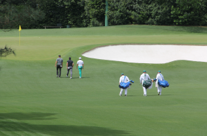 Walking up No. 4 at Augusta National