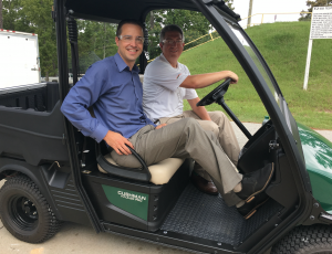 No spin-outs in the new Cushman Hauler Pro! Me behind the wheel, with Matt Zaremba riding shotgun.