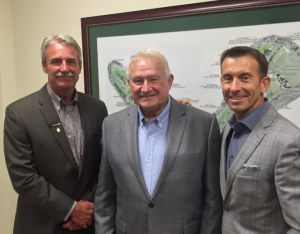 GCSAA President Pete Grass (left), Latshaw and GCSAA CEO Rhett Evans (right).