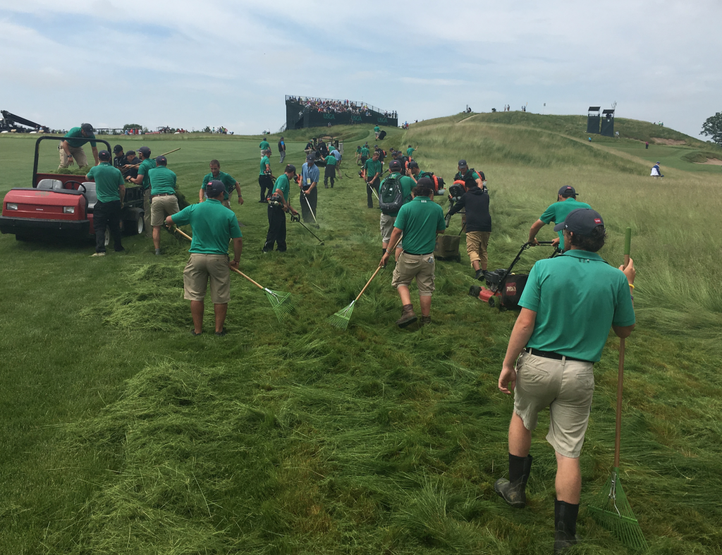 Mowing rough at Erin Hills