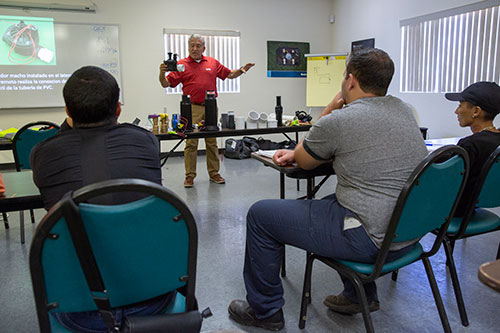 Ewing educator Raul Gonzalez presents an irrigation basics course to Landscapes Unlimited employees. | Photo: Ewing Irrigation & Landscape Supply