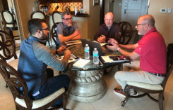 Good talks during the 2018 Golfdom Summit board room meetings. L to R: Chris Benevides, growth development manager, FairwayIQ John Gurke, CGCS, Aurora (Ill.) CC Dave Schlagetter, superintendent, Indian Hill Club, Winnetka, Ill. Dave Vanslette, CEO, FairwayIQ. Photo: Seth Jones