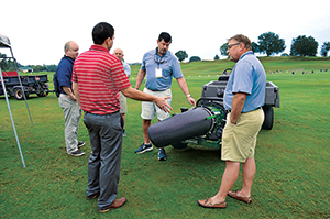 Turfco's Scott Kinkead showing Turfco Torrent debris blower (Photo: Kelly Limpert)