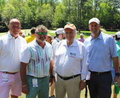 Left to right: Rich Sweeney, Plant Food Co.; Ricky Reeves, superintendent, Miami Beach GC; Robert Trent Jones II, ASGCA; and Nate Watkin, superintendent at Seagate CC, Delray Beach, Fla., smile for a photo together on Amen Corner at Augusta National. (Photo: Seth Jones)
