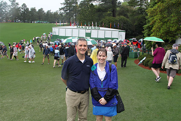 Roddy and Richter were enjoying their first Masters as much as possible ... but wet weather made it a challenge. Photo: Seth Jones