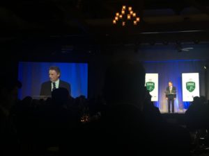 Bernhard Langer gives his acceptance speech at the GWAA awards dinner. Photo: Clara Richter