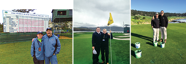 From L to R: Steven Spatafore with dad Pete Spatafore in 2010, with PGA Tour rules official Jon Brendle in 2014, with dad in 2016. (Photos courtesy of Steven Spatafore) 