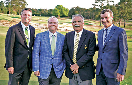 From left: Pinehurst President Tom Pashley, Pinehurst CEO and owner Bob Dedman Jr., Carolinas Golf Association inductee Bob Farren and golf course architect Gil Hanse. (Photo: ackson Sveen/Carolinas Golf Association)