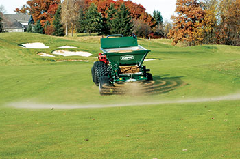 A galvanized hopper on the CR-15 large-area topdresser. (Photo: Turfco)