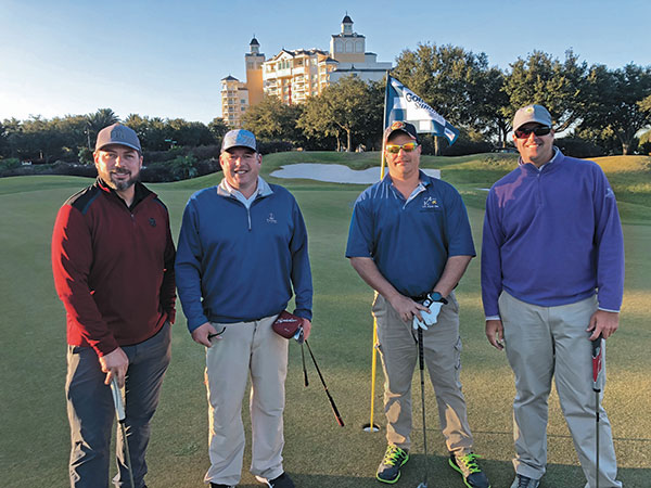 Chris Durig, BlueBird Turf Products, Jason Bastille, Wentworth by the Sea CC, Brian Pirl, Aqua Vac, and Nate Watkins, The Seagate CC (Photo: Golfdom Staff)