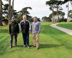(Left to right), Geoff Plovanich, agronomy manager; Kevin Teahan, San Francisco’s Department of Recreation & Parks golf and turf manager; and Almar Valenzuela, superintendent. (Photo: Golfdom Staff)