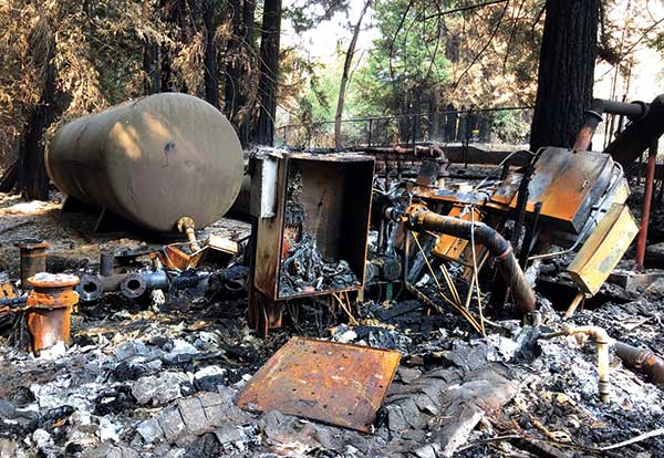 A burned -out Rain Bird pump station near Boulder Creek (Calif.) GC. (Photo: Jerry Bibbey)