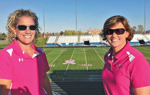 Christi Clay, CSFM, (left) and Sun Roesslein, CSFM, of North Area Athletic Complex, Arvada, Colo. Roesslein says it’s unusual to have two women managing an athletic complex. (Photo courtesy of Christi Clay)