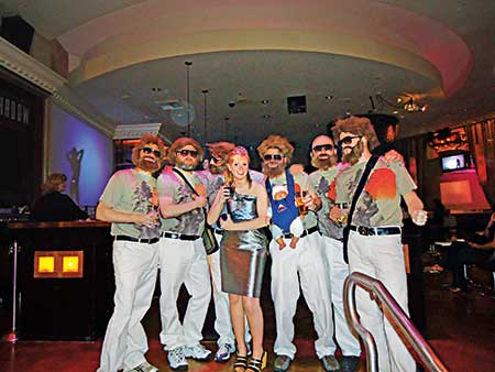 At the Nufarm party, Editor Christina Herrick was invited to join the wolf pack — a group of fun party dudes dressed as Alan from The Hangover. (Photo provided by Golfdom Staff)