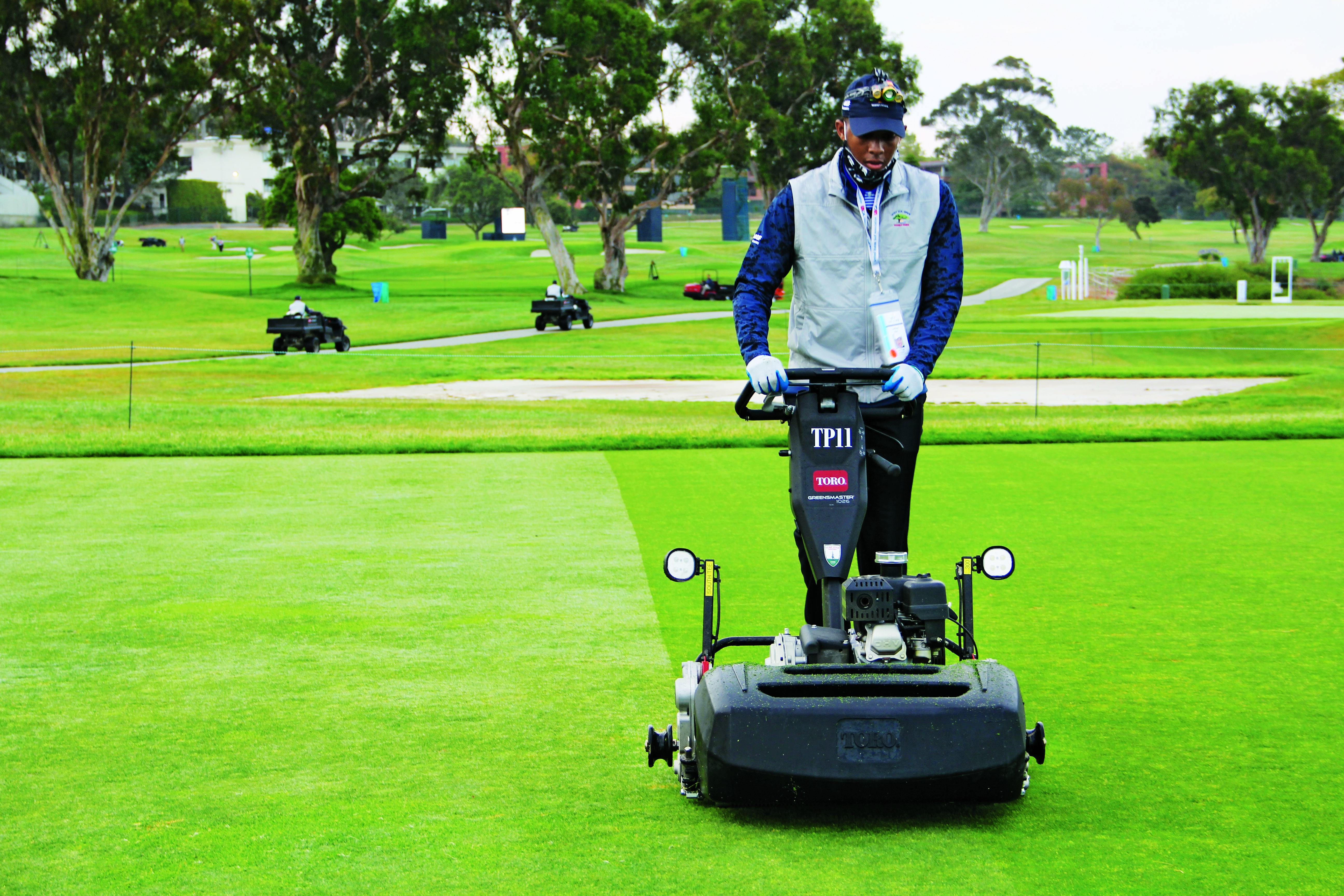 Anthony Kiser, Michigan State University, intern at the Bridges at Rancho Santa Fe, Rancho Santa Fe, Calif., got some extra OJT in by volunteering for the week at the U.S. Open. (Photo: Golfdom Staff)