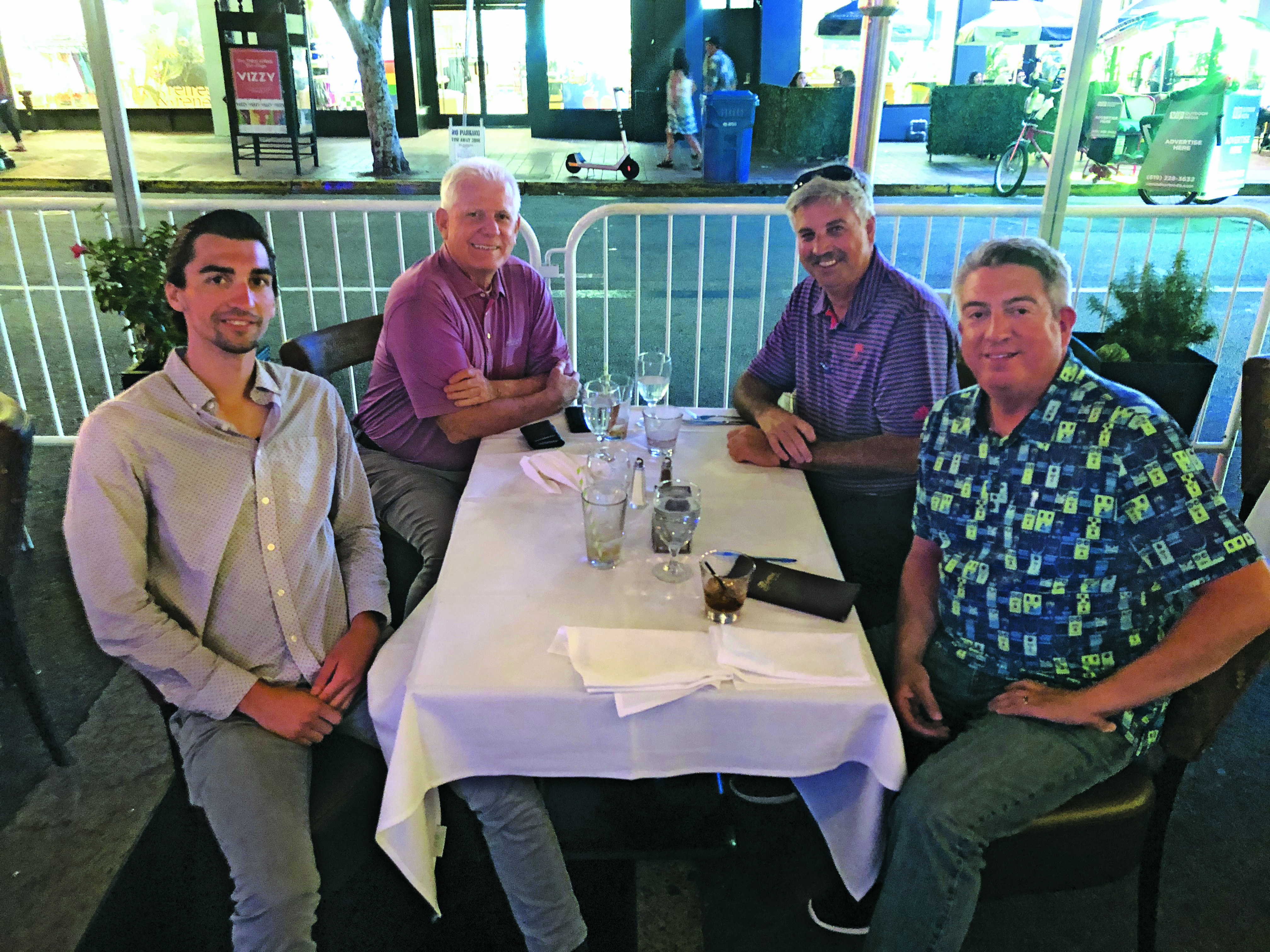 Golfdom Digital Editor Joey Ciccolini, Mark Woodward, CGCS, Jon Maddern, CGCS, Club Corp and Jones enjoy a dinner in the Gas Lamp District of San Diego the day California reopened. (Photo: Golfdom Staff)