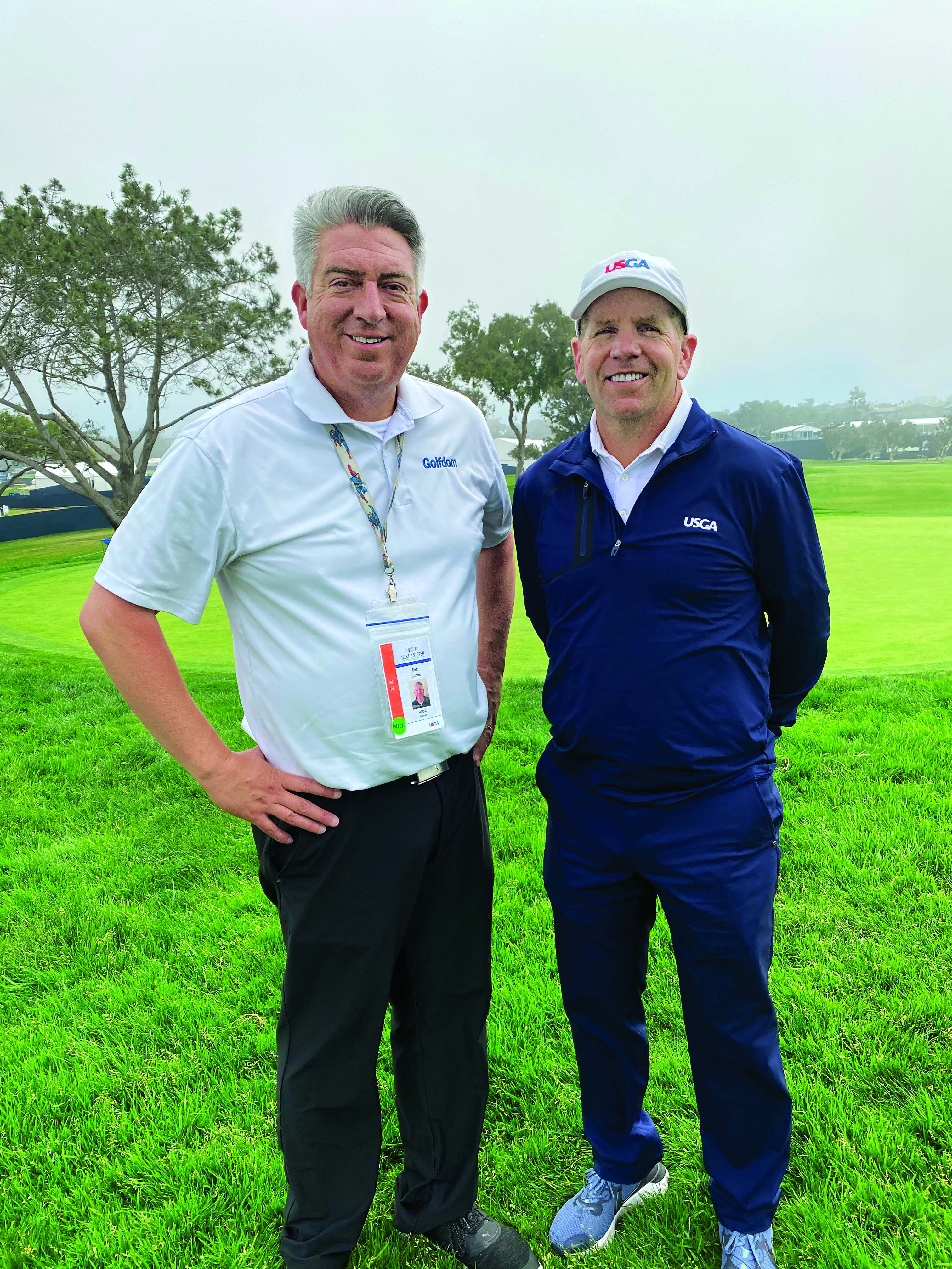 Seth Jones (left), Golfdom editor-in-chief speaks with Brian Whitlark, USGA. (Photo: Golfdom Staff)