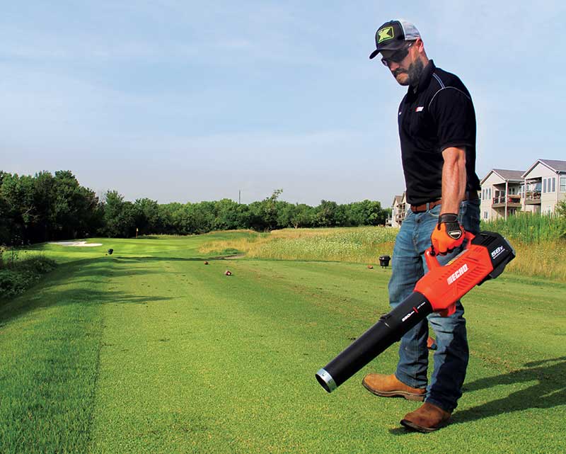 A lower noise output is one reason many courses opt for battery-powered handheld equipment. (Photo by: Golfdom Staff)