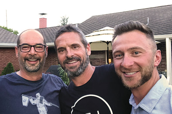 Paul Hurst (center), co-owner of GreensPro and Twitter famous for his band Midlife, Rob Kick (left), superintendent at Algonquin GC, St. Louis, Andrew Decker (right), superintendent at Effingham (Ill.) CC. (Photo: Golfdom Staff)