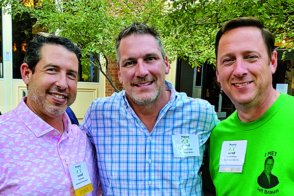 Greg Nathan (left), chief business officer, National Golf Foundation, was one of the speakers at the recent Primera Annual Meeting, pictured here with MacGregor and Sam Wineinger, manager, turf and ornamental marketing and formulation business, Sipcam Agro USA. (Photo: Golfdom Staff)