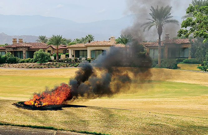 Only days away from starting their overseed, Toscana CC’s irrigation system went up in smoke after an electrical surge. (Photo: Jared Stanek)