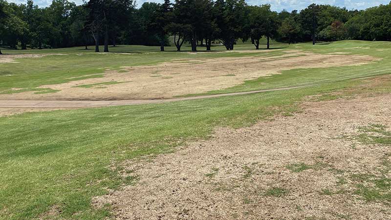 Bermudagrass winter damage at Lakeside Memorial Golf Course in spring 2021. (Photo: Mike Buxton)