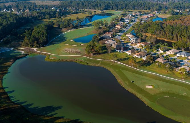 Overview of hole Nos. 4 (upper left) and 5 (right) at St. Johns Golf Club. (Photo: Patrick Price, Brew Media)