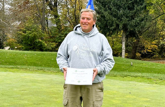 Superintendent Scott Denil of Pine Meadow Golf Club (Mundelein, IL) with his GreenKeeper University Diploma. (Photo: Scott Denil)