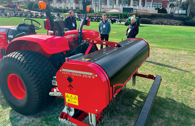 Redexim’s Verti-Drain 2519 is the company’s latest deep-tine aerator, continuing the Verti-Drain line of products, which the company invented in the 1980s. (Photo: Golfdom Staff)