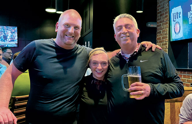 Too tall, too slow It’s not so much that Herrick (middle) is short, but that her friends, Alan FitzGerald, CGCS, MG, at LedgeRock GC, Mohnton, Pa., and Jones, are tall. Still, she reminded them that she could still beat them both in a foot race of any distance. (Photo: Golfdom Staff)