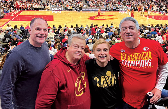 They’ve got game The Golfdom team loves their sports beyond golf, and that includes NBA basketball. Pictured at a recent Cleveland Cavaliers game are (left to right) North Coast Media President and CEO Kevin Stoltman, Golfdom Art Director Pete Seltzer, Golfdom Editor Christina Herrick and Jones. (Photo: Golfdom Staff)