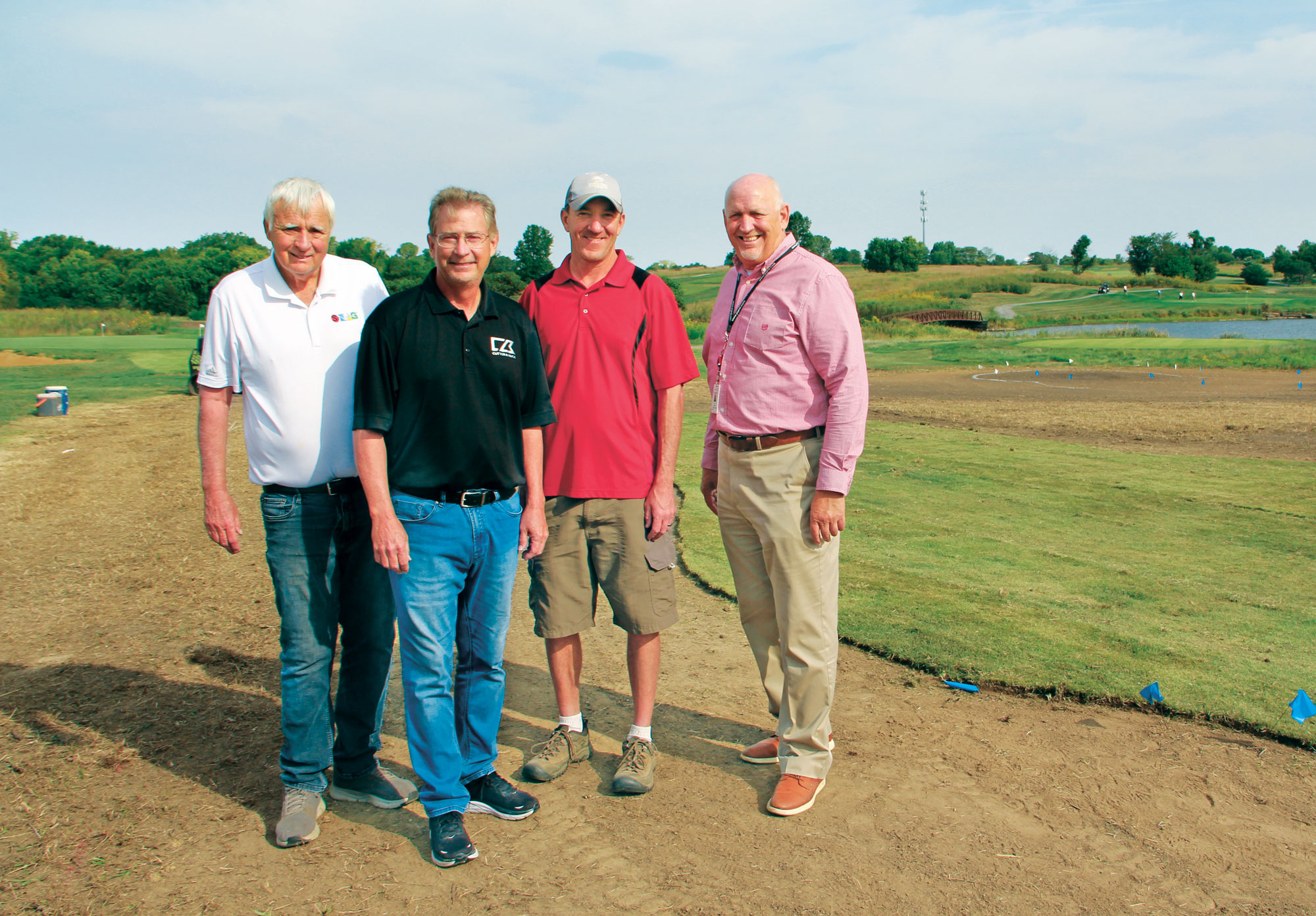 Jeff Burey says the course at Heritage Park came in under budget thanks to the help of Superintendent Ethan Shamet and his crew. (Inset, left to right) Burey with Rob Wilkin, Ethan Shamet and Bill Maasen. (Photo: Earl Richardson)