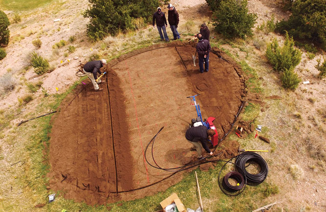 Changes in irrigation methods, such as subsurface drip irrigation on tees, are one way to keep quality while reducing water usage. (Photo: USGA)