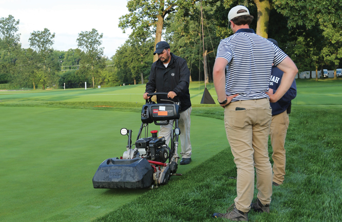 Stahl’s mechanics said they enjoyed working on equipment owned by the course, over an endless line of cars that they’d never see again. This also allowed them to become familiar with the equipment. (Photo: Luke Cella, CGCS)