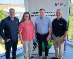 (From left to right): MacGregor, Julie Groce from Envu, Mark Ford from Envu, and Roddy. (Photo: Golfdom staff)