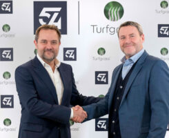 54 CEO Ed Edwards with Turfgrass founder John Clarkin. Photo: 54