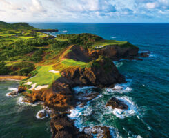 The 16th hole at Point Hardy GC, a course that provides stunning views and unique challenges for turf students and golfers alike. (Photo: Michael Marcellin, courtesy of Cabot)