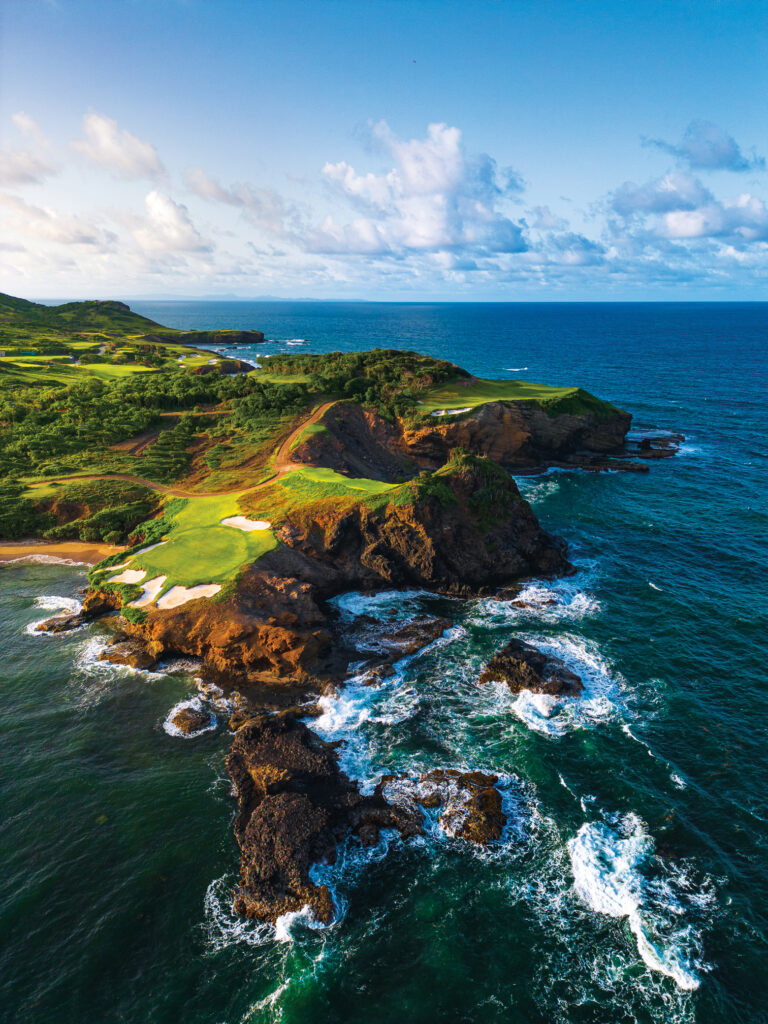 The 16th hole at Point Hardy GC, a course that provides stunning views and unique challenges for turf students and golfers alike. (Photo: Michael Marcellin, courtesy of Cabot)