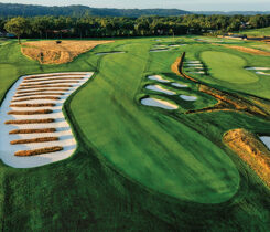 One of the most famous bunkers in golf is the 102-yard-long Church Pews bunker, which sits between No. 3 and No. 4 at Oakmont. The bunker was once six separate bunkers, which eventually became one ahead of the 1935 U.S. Open. (Photo: Ryan Montgomery)