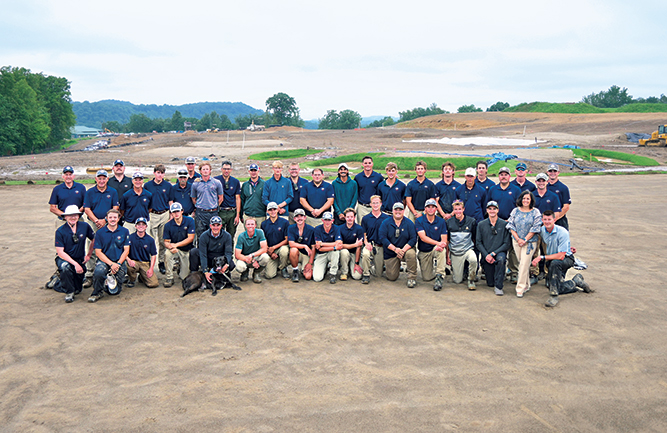 Every year the crew at Oakmont takes a team photo. This photo is of the 2024 crew, of which McCormick reports “about 95 percent” will be back for the 2025 U.S. Open — including his dog, Gunner. (Photo: Mike McCormick)