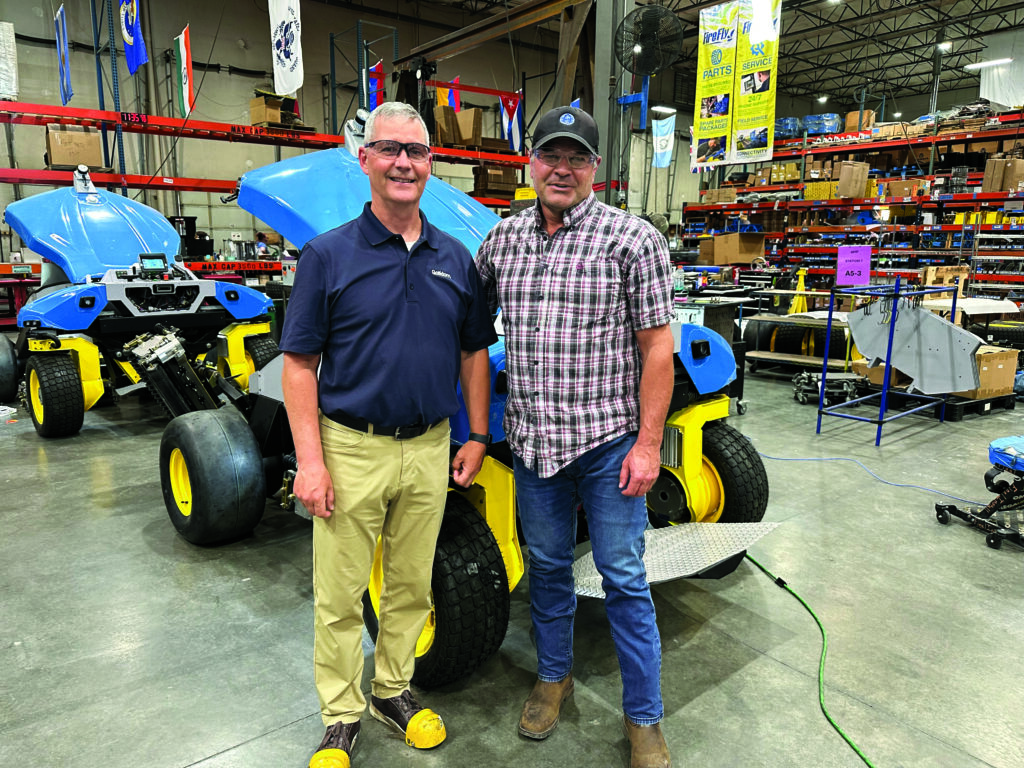 Machine men Roddy got the opportunity to visit the headquarters of FireFly Automatix in Salt Lake City and was given the grand tour by Andrew Limpert, CEO (right).(Photo: Golfdom staff)