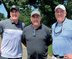 Shaker’s super super: Golfdom’s Craig MacGregor (left) and Seth Jones were able to tee it up at Shaker Heights (Ohio) CC. Before they went out, they said hello to course superintendent Bill Lewis. (Photo: Golfdom staff)